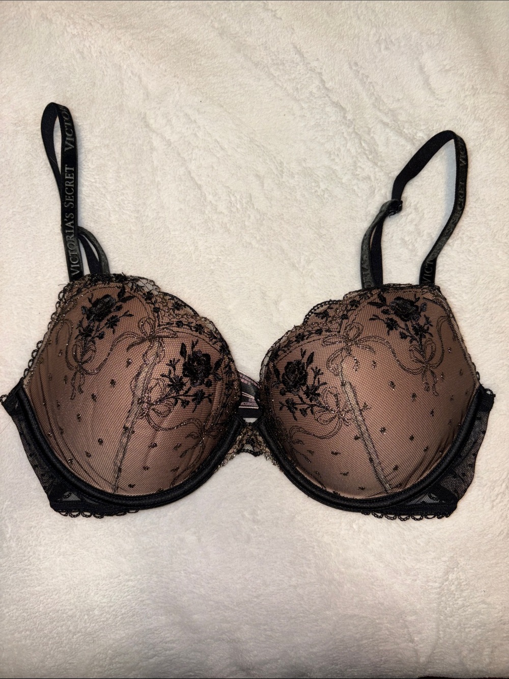 Victoria's Secret Black and Nude Lace Push-Up Bra